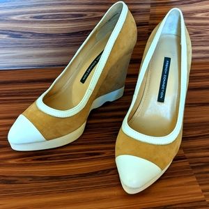 Tan brown suede leather wedge heels French Connection US8
